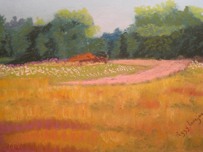 "Autumn Steals In on Lavender Feet" - A pastel painting of an autumn scene in Michigan.